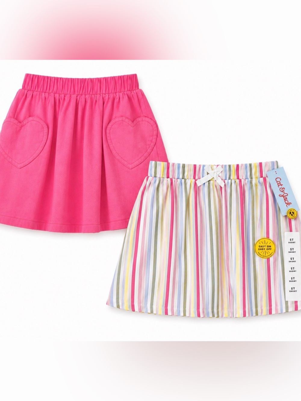 Cat & Jack 2 Pack Skorts Size 5T Pink Heart & Striped Summer Skirts